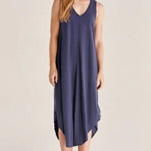 Z Supply V-Neck Reverie Midi Curved Hem Dress Navy Blue Size XS